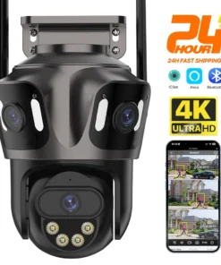 Three Screen WIFI IP Camera Outdoor 4K Dual Lens PTZ Camera Ai Human Detection IP66 Waterproof CCTV Video Security Camera iCsee