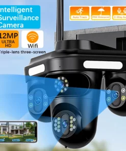 Intelligent Surveillance Camera Auto Tracking Three Screen Three Lens 12MP HD WIFI IP Camera IP66 Waterproof CCTV Security Cam