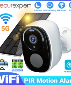 2K 5MP Solar Security Camera Wireless Outdoor Color Night Vision Battery Powered Support 5G WiFi, PIR, Waterproof, Two-Way Alexa