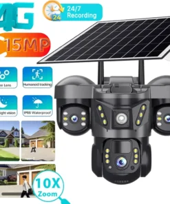 Solar Security Camera 4G Outdoor 3 Lens 3 Screen Color Night Vision 10X Zoom Cameras PIR Human Detect CCTV Security Protection