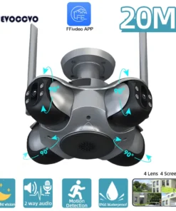 4 Lens 4  Screens Wiif Security Camera Outdoor Color Night Vision 4K 20MP Panoramic View Wireless CCTV Video Surveillance Camera