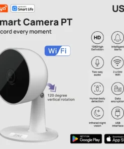 Tuya Smart 1080p Wi-Fi Smart Home Security Camera 2MP, HD,Real-time APP Alerts, 2-Way Audio, with Motion Tracking for Baby & Pet