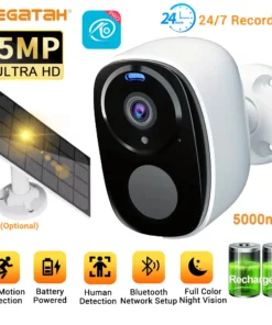 5MP Solar Security Camera 2.4G/5G WiFi Wireless Outdoor Color Night Vision Battery Powered Support PIR, Waterproof Two-Way Alexa
