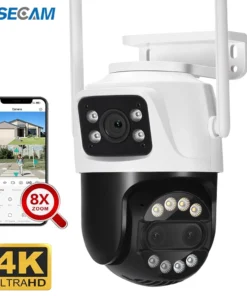 ASECAM 12MP 6K Wifi Camera 8X Zoom Dual Screen Ai Human Detect Auto Tracking CCTV Outdoor Security Surveillance Camera iCSee