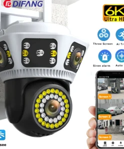 Smart Home WiFi Camera 6K Three Screen Security Camera Outdoor Security Protection Auto Tracking Camara 4K Yoosee CCTV Camera