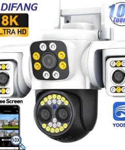 Security Protection 8K WiFi Camera Outdoor Four Lens Triple Screen 10X Zoom 360° CCTV Surveillance Ai Yoosee 16MP Security Cam